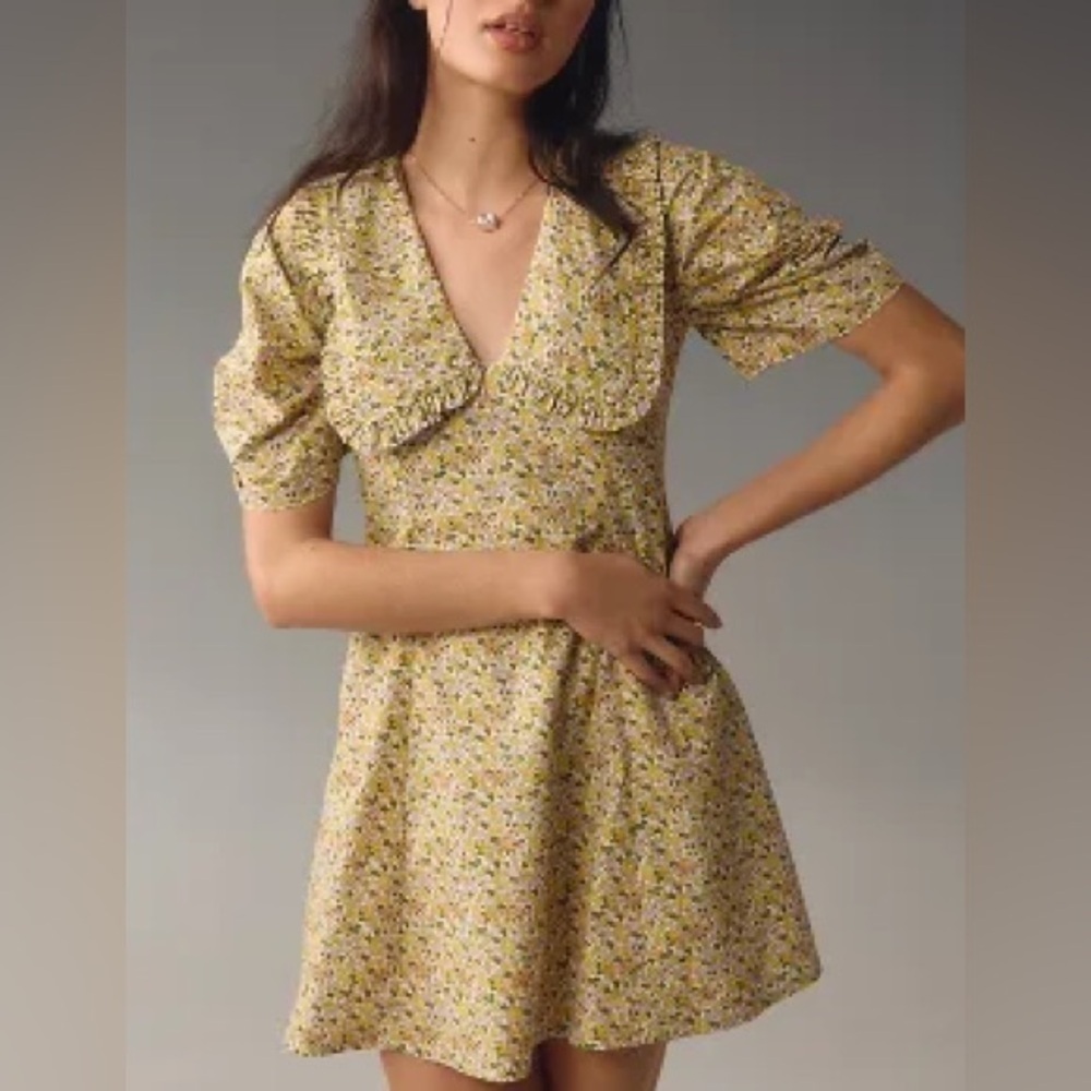 By Anthropologie Short-Sleeve Collared Printed Midi Dress NWT - Picture 2 of 15